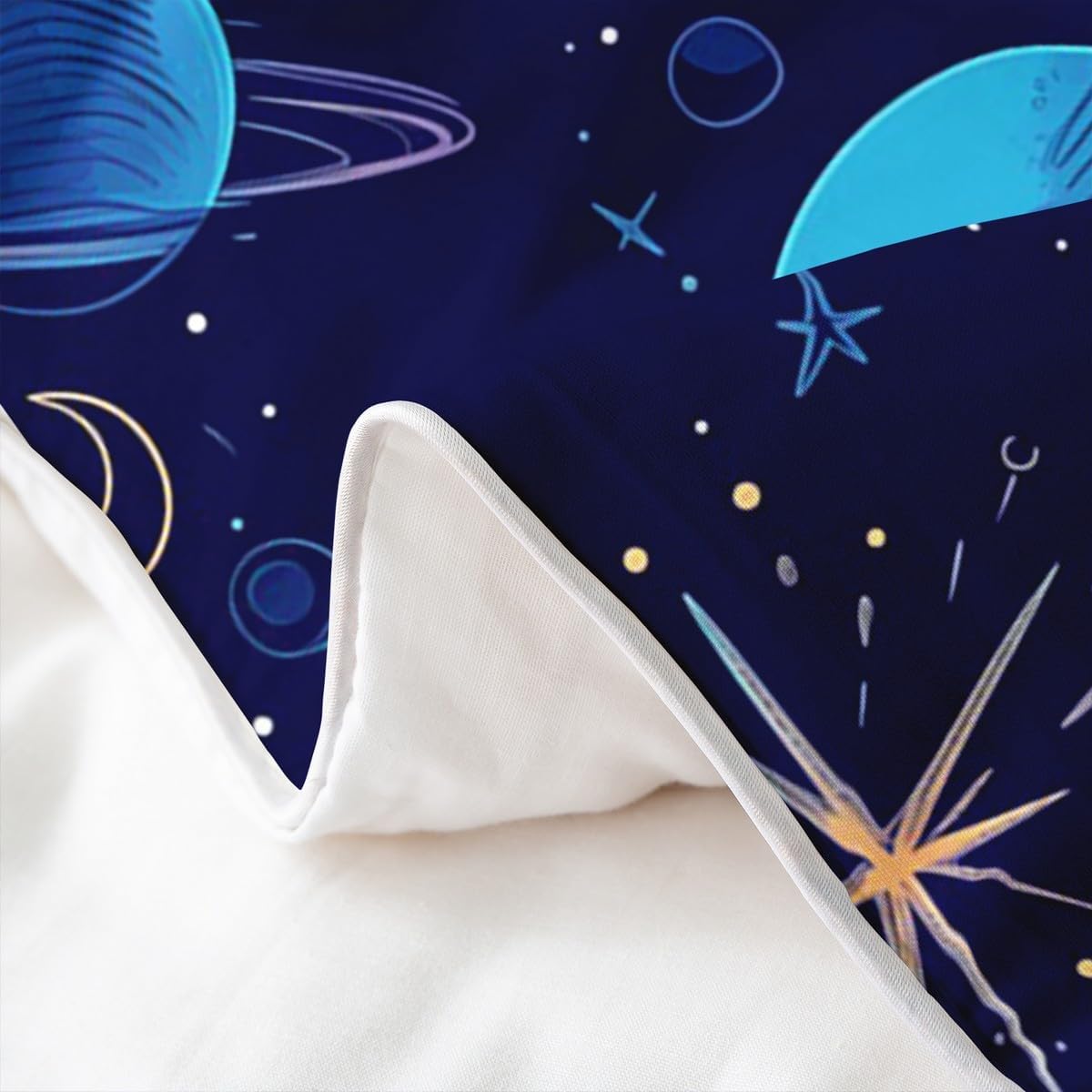 Erosebridal Planets Universe 100% Cotton Duvet Cover Full, Cartoon Space Theme Comforter Cover, Glitter Spots Quilt Cover, Hand-Drawn Geometric Bedspread Cover
