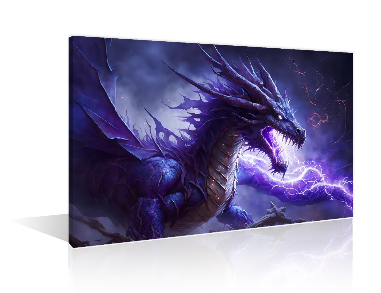 Purple Dragon Paintings Wall Art 1 Panels Purple Dragon with Lightning in the Clouds Paintings for Wall Decorations Dragon Wall Prints Giclee Print Gallery Packaging Artwork Ready to Hang 16"Wx24"H