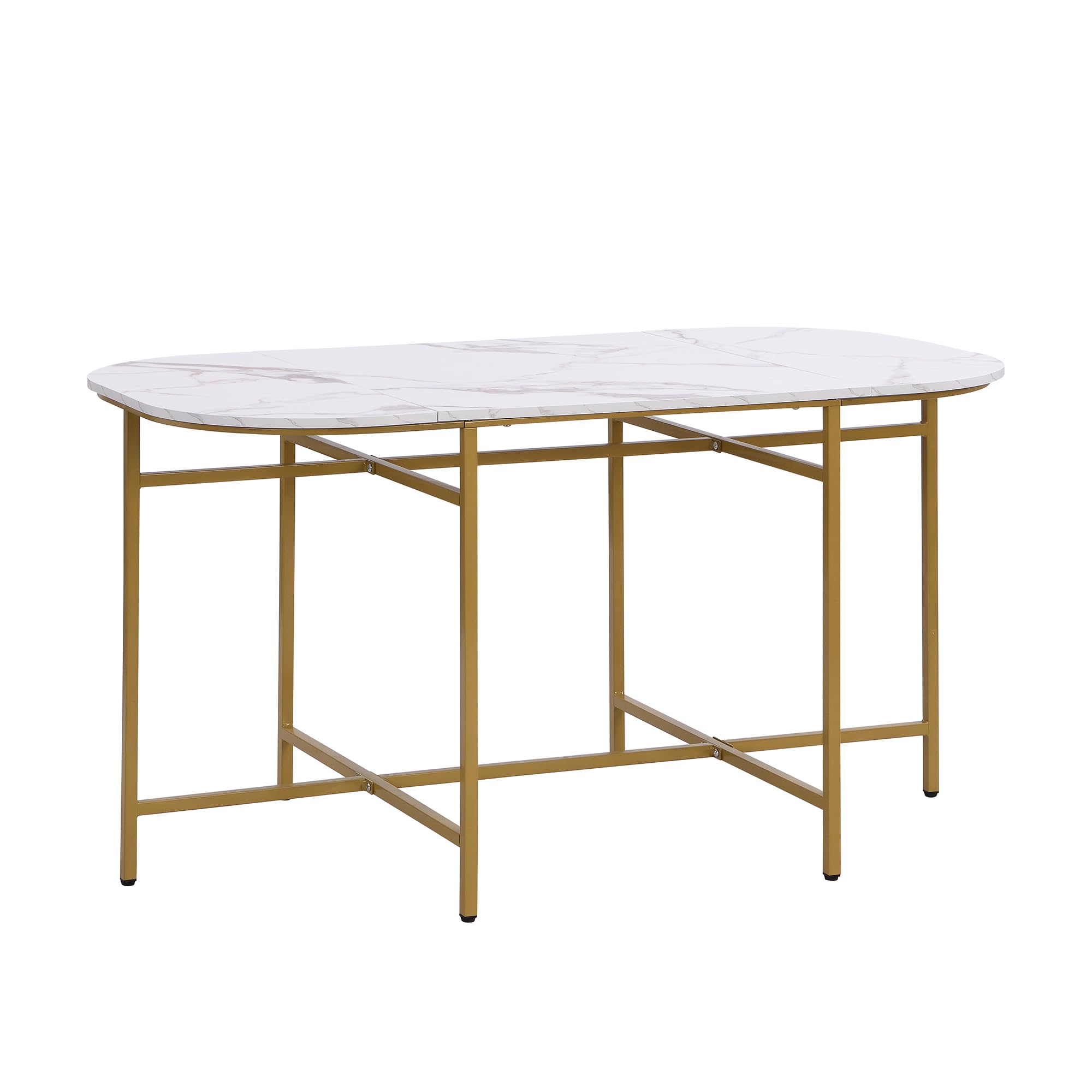 Set da pranzo da 7 pezzi, tavolo da pranzo con 6 sedie da pranzo, moderno tavolo da pranzo con tavolo ovale, set da pranzo con grigio imbottito e telaio in ferro dorato (oro)