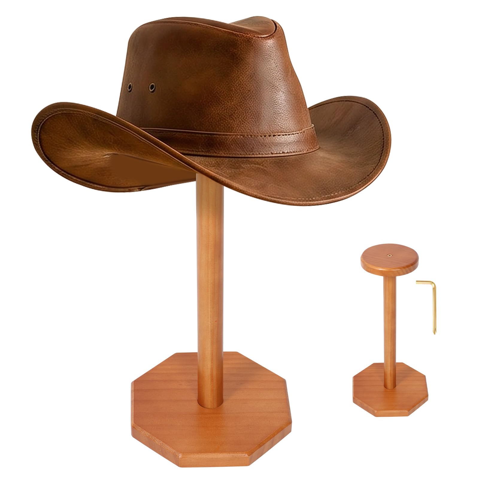 Zhjiutak Hat Stand,Wooden Hat Display Rack,Vintage Wig Holder Jewelry Display Helmet Organizer Storage for Home Tabletop(brown)