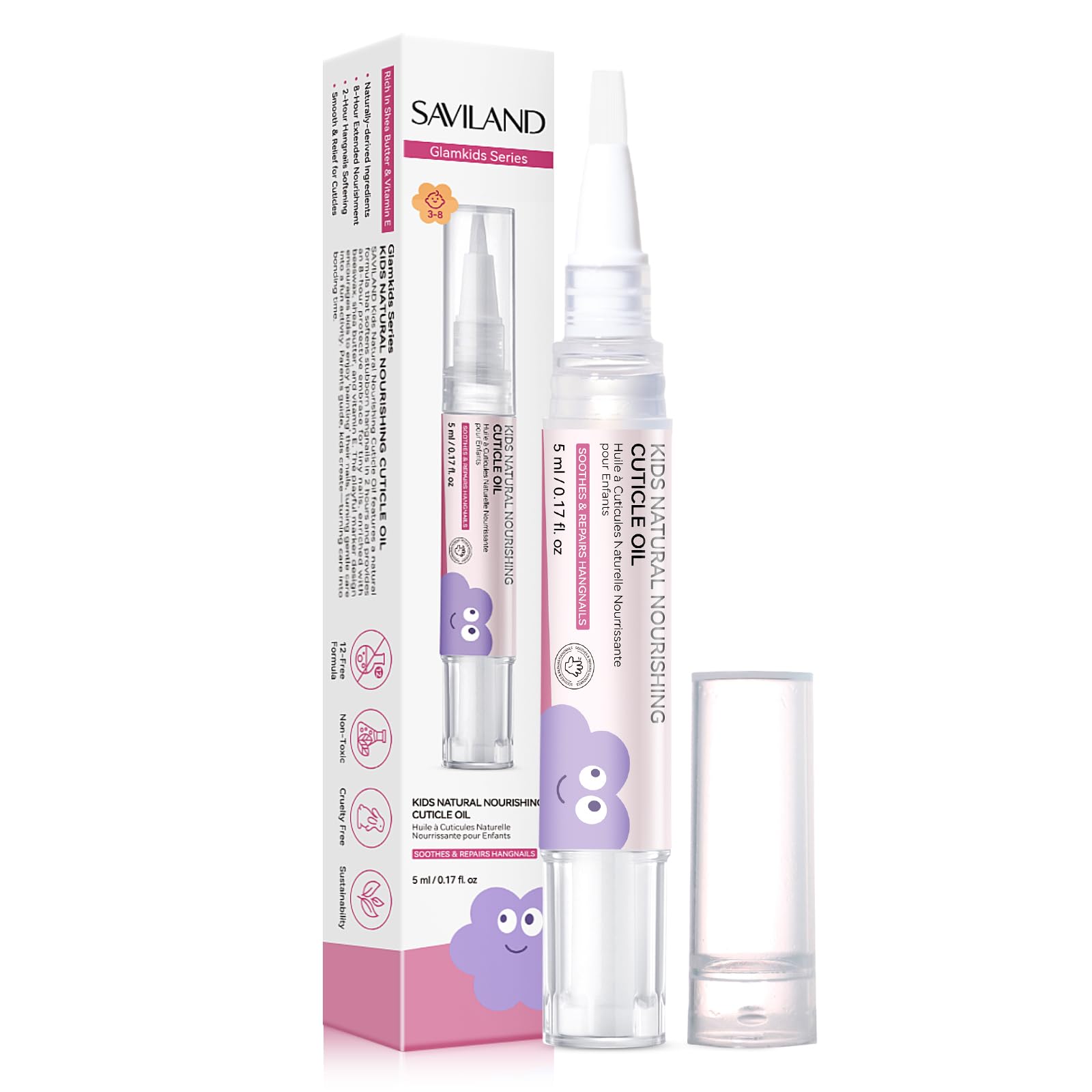 SAVILAND Cuticle Oil Pen Plant-Based Nail Care for Aged 3-8, 8-Hour Nourishment, Softens Hangnails in 2 Hours, Gentle Pure Formula