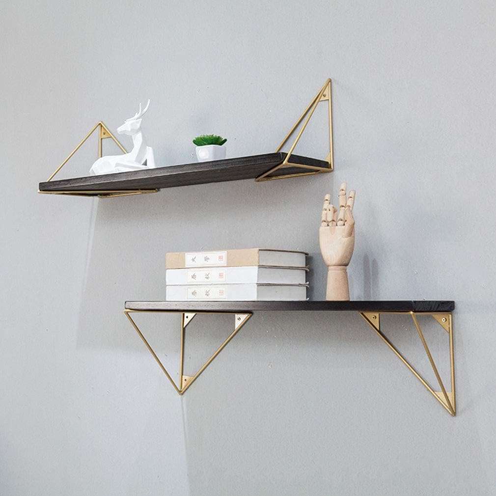 NIANXINN 2X Metal Iron Shelf Bracket,Triangular Shelving Brackets,Hairpin Leg Prism Baffle Support,Decorative Corner Brace Floating Laminate Shelve Wall Mounted,for Living Room,Bathroom(gold20cm/8in)