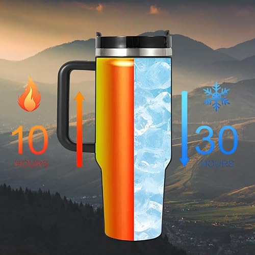 Miniatura 5 de MPDA - Vaso de 40 onzas con asa y tapa con pajilla, vasos aislados de acero inoxidable, botella de agua de viaje, taza de café reutilizable para