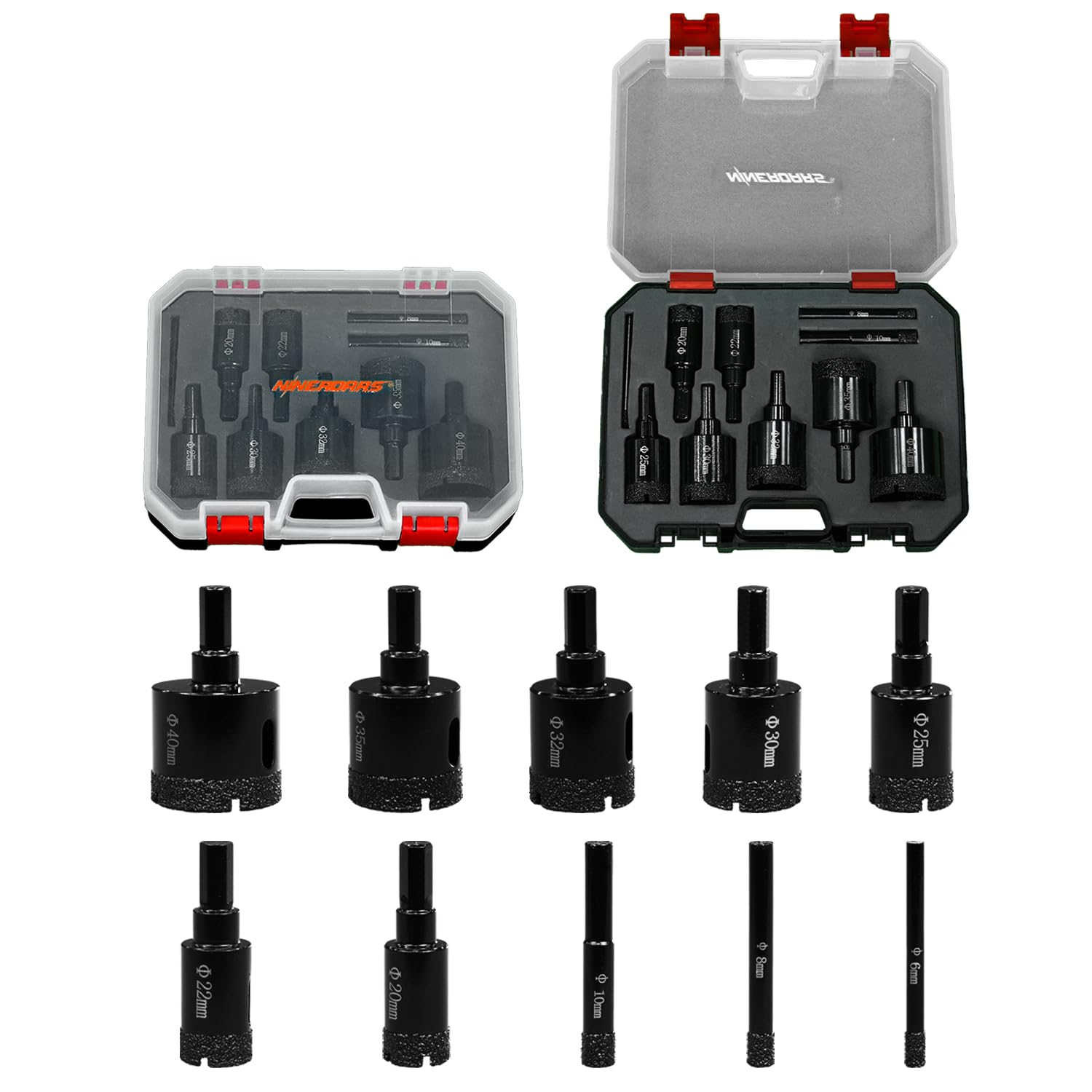 Vacuum Brazed Diamond Hole Saw Set for Tile & Porcelain, 10 PCS (6–40mm) – Faster Drilling, Longer Life, Diamond Drill Bit Set for Ceramic, Marble & Granite