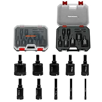 Vacuum Brazed Diamond Hole Saw Set for Tile & Porcelain, 10 PCS 640mm Faster Drilling, Longer Life, Diamond Drill Bit Set for Ceramic, Marble & Granite