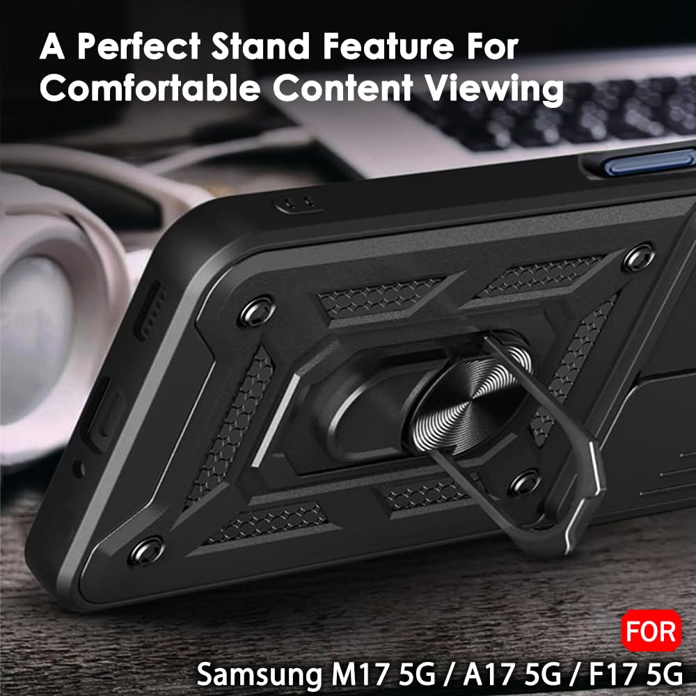 TheGiftKart Tough Armor Bumper Back Cover Case for Samsung Galaxy M17 5G / A17 5G / F17 5G | Sliding Camera Cover, Kickstand & Ring Holder | 360 Degree Protection Back Cover Case (PC & TPU, Black) — Amazon image 5