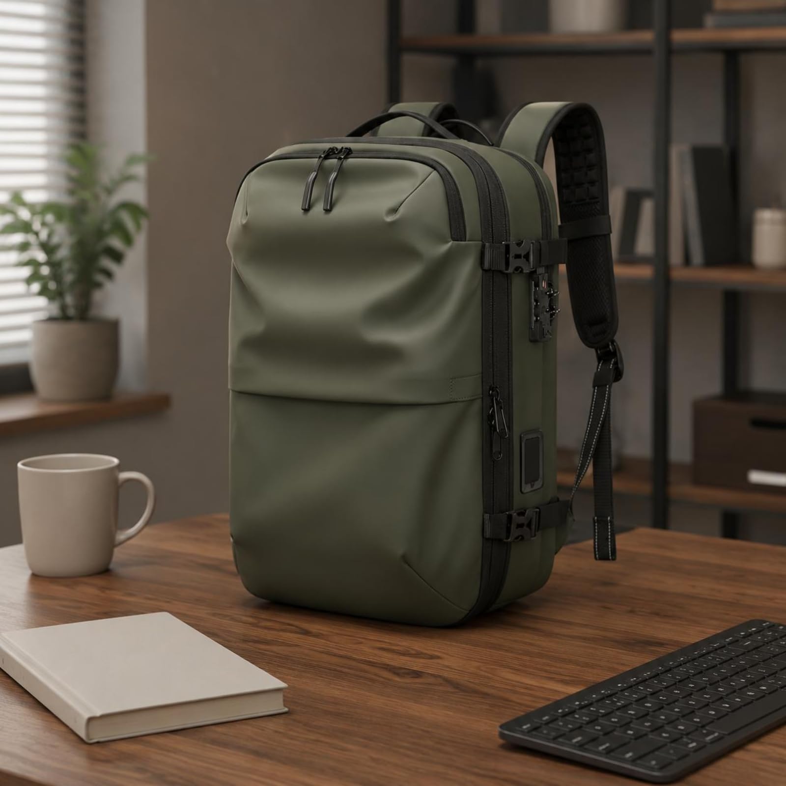 Qianly Mochila de Compresión Al Vacío Gran Capacidad Mochila con Bomba de Vacío Carga Lateral Equipaje Personal para Trabajo, Verde, color to 1, 19 Pulgadas