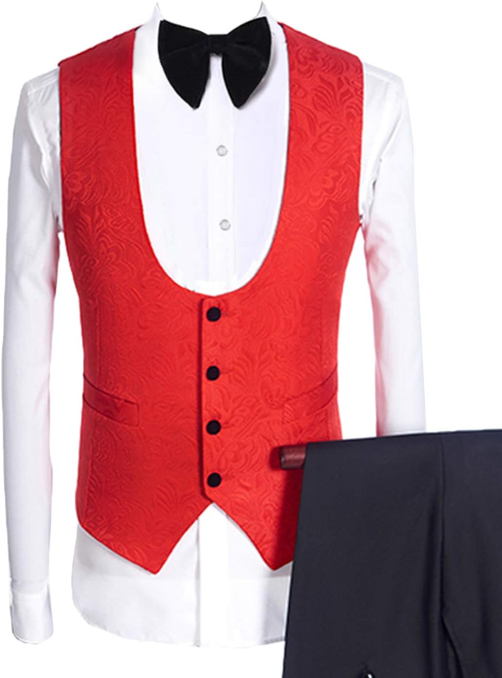 Wemaliyzd Men's Vintage 3 Pieces Wedding Suit Jacquard Vest Pants