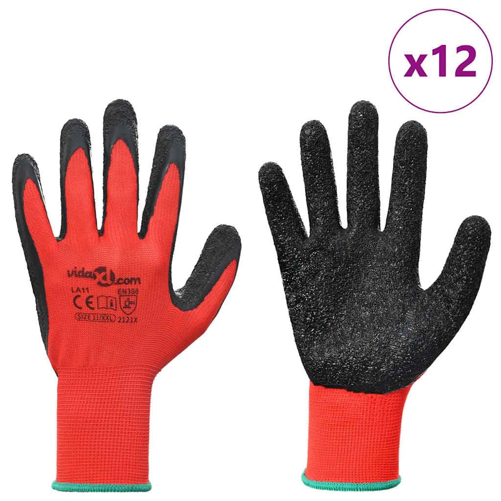 Arbeitshandschuhe 12 Stück Rot Schwarz Größe 11 XXL mit Latexbeschichtung rutschfest atmungsaktiv und flexibel für Garten Bau Werkstatt Montage Arbeitsschutz