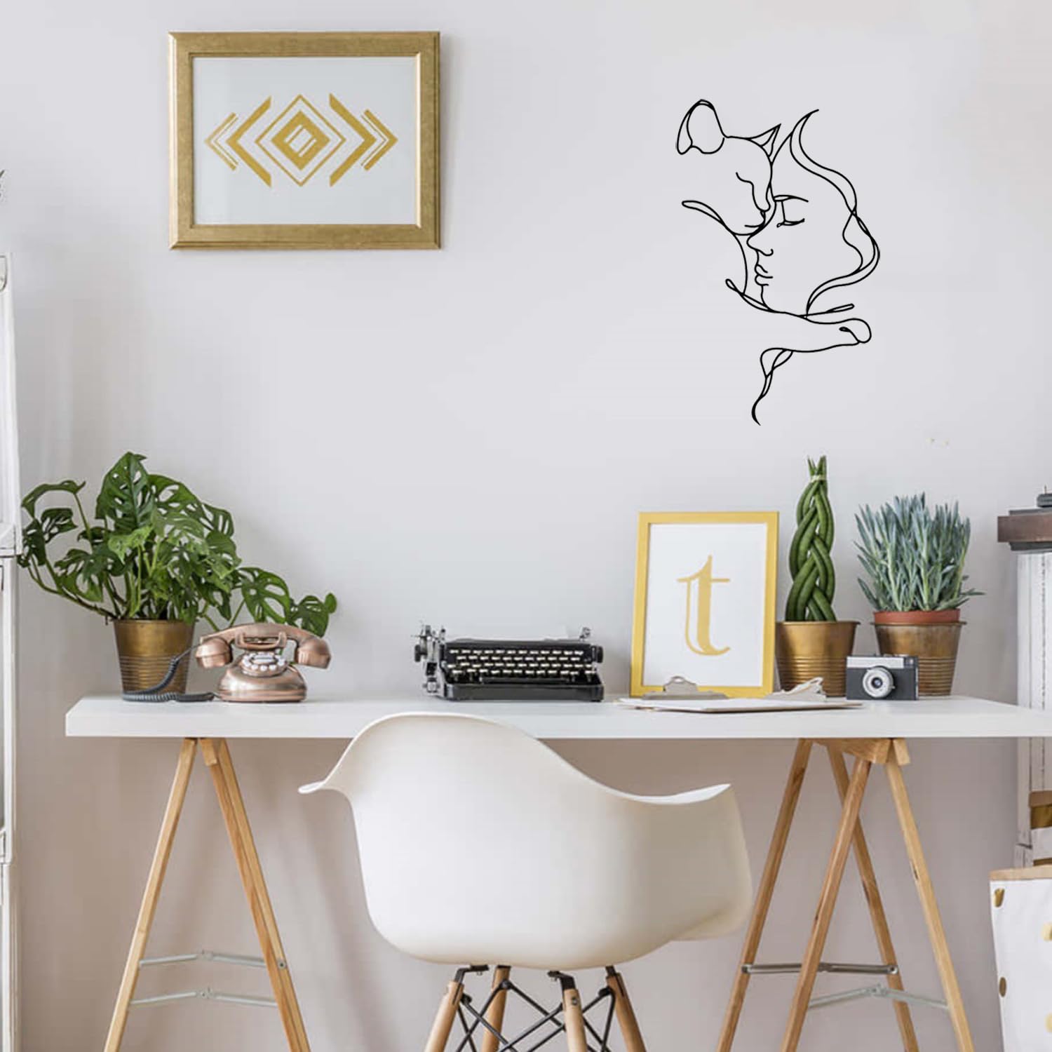 Huspox Decorazione da parete nera, decorazione da parete in metallo, decorazione da parete con ragazza e gatto per gli amanti dei gatti