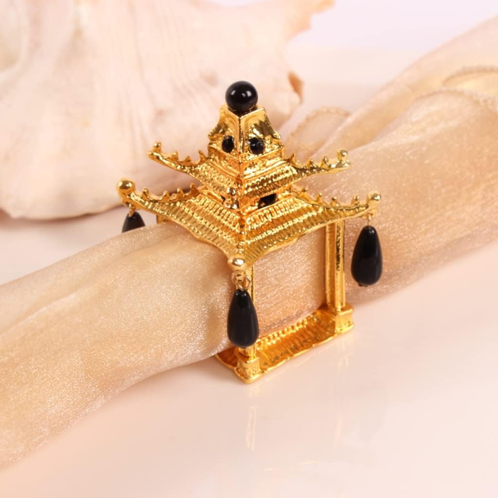 Serviette Rings 1-6 Pcs, Chinese Classical Pagoda-Shaped Napkin Ring, Luxury Dining Table Napkin Buckle, Party Tableware Decoration (Color : Gold), 5*7cm*4
