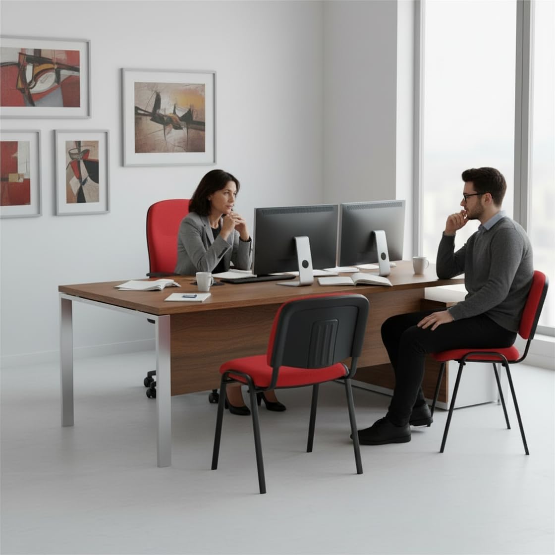 Generico Sedia VENERE FISSA SEDIA PER UFFICIO E SALE ATTESA RIUNIONI CON STRUTTURA IN METALLO VERNICIATO e SEDUTA IMBOTTITA RIVESTIMENTO in TESSUTO MICROFIBRA colore ROSSO
