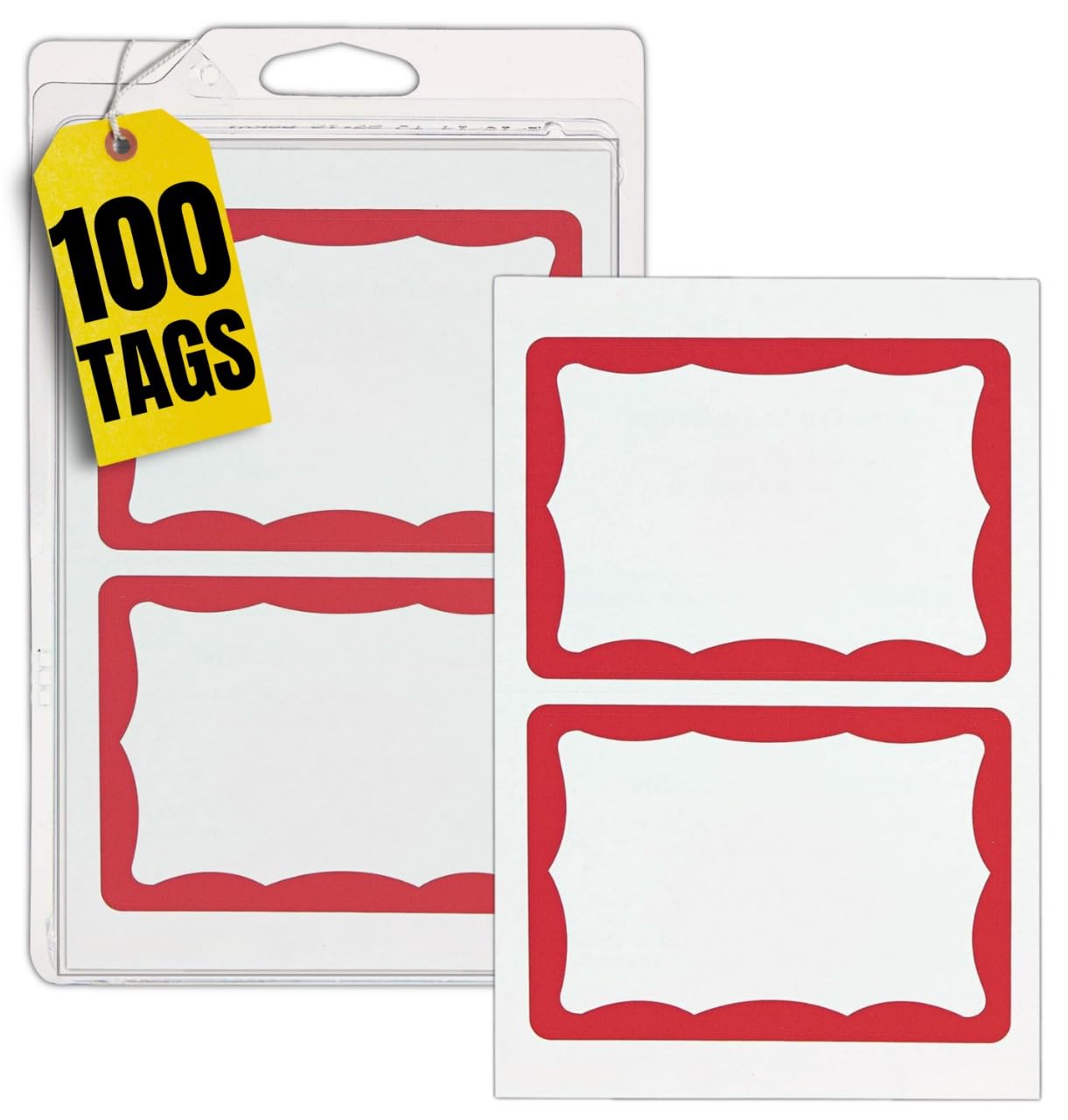 1InTheOffice Sticker Name Tags, Sticky Name Tags, Name Badge Stickers, 3.5" x 2.25", Self-Adhesive, Red, 100 Pack