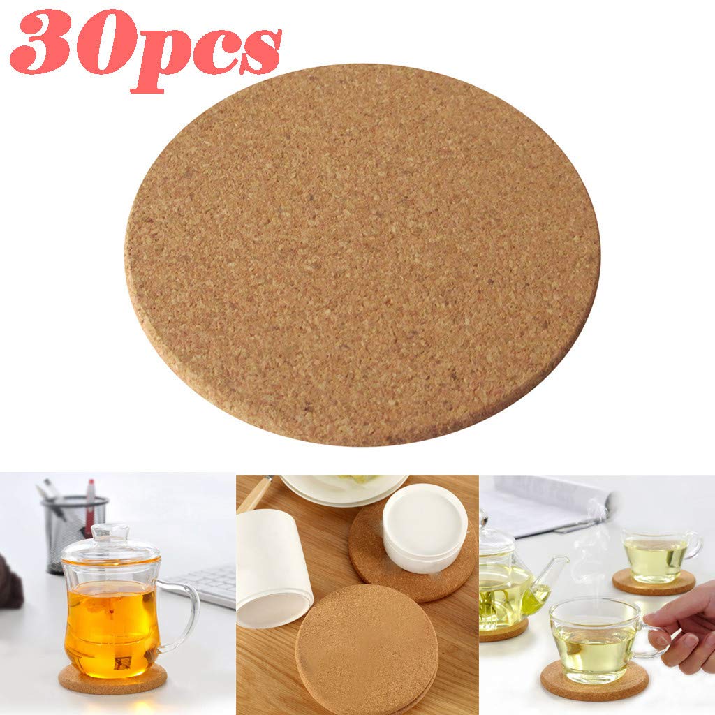 Weisfe78 Natural Cork Coasters with Round Edge 3.5 inches 30pcs Set – 1.2” Thick Plain Absorbent Heat-Resistant Reusable Saucers for Cold Drinks Wine Glasses Plants Cups & Mugs