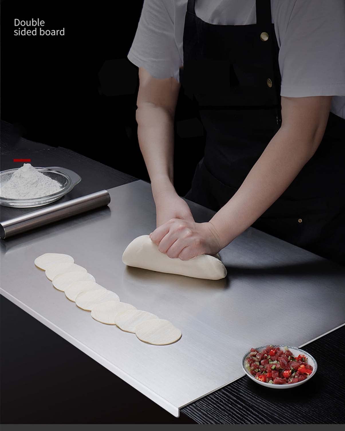 Esta Tabla de Cortar de Acero Inoxidable para Cocina, Tabla de Picar Grande con Tabla de repostería de Paja de Trigo para Carne, Verduras y Pan (1,5 mm de Grosor, 20 x 27,6 Pulgadas).