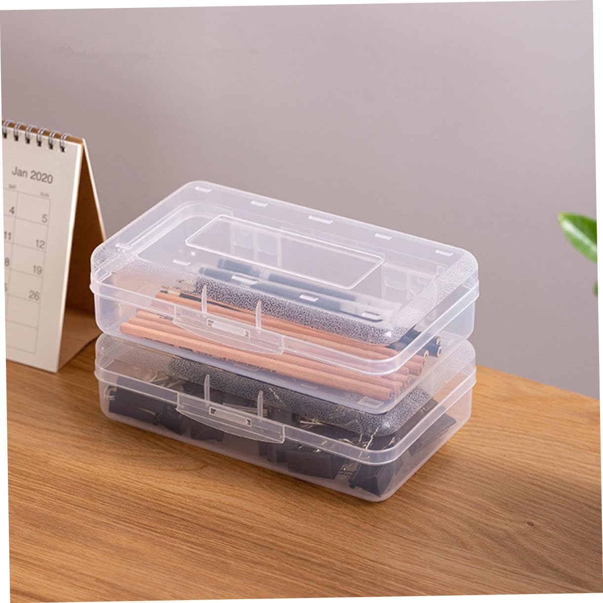 Hohopeti 6piezas Caja De Almacenamiento Transparente De Plástico Organizador De Material Escolar Contenedor Apilable para Lápices y Utensilios De Escritura para Estudiantes y Profesores