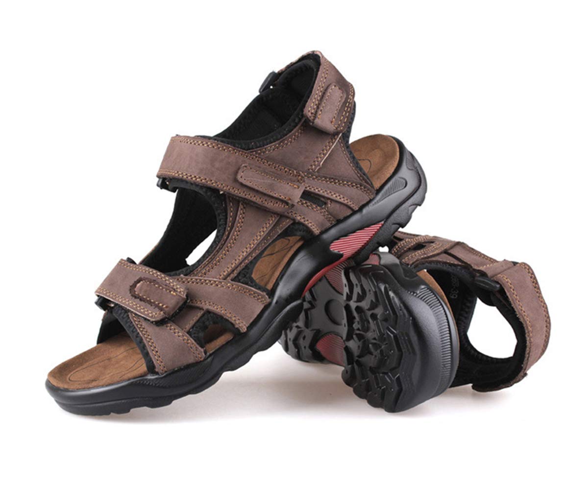Sandales Homme Cuir de Vachette Bout Ouvert Chaussures de Marche Été en Sandales Sports à Confortable pour Trekking Plage (Kaki, Adulte, Homme, 47, Numérique, Système Taille Chaussures EU, Moyen)