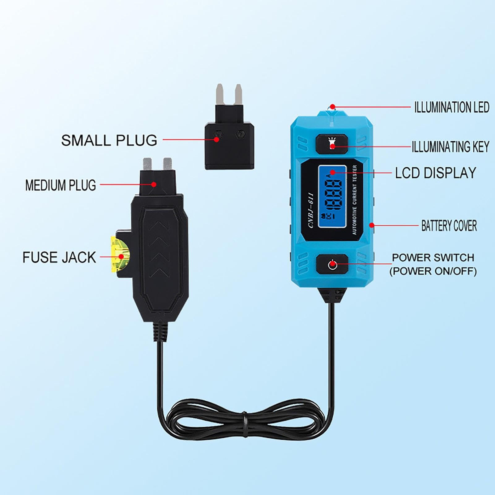 Tester di fusibili auto, tester di fusibili per auto, luce a LED, rivelatore automatico digitale, alta precisione | Strumento elettrico professionale per tester a fili, analisi tester di corrente