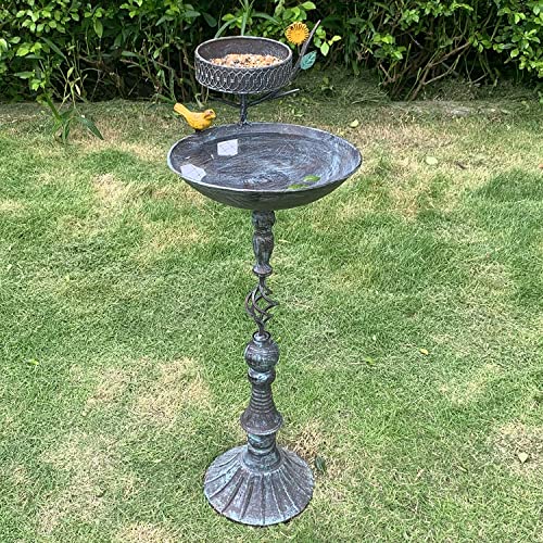 Outdoor Bird Bath, Tall Cast Iron Birdbath, Metal Lightweight Bird Bath Bowl And Feeder On Pedestal, Stylish Decorative Bird Baths For Garden Yard Patio, 11.5”D X 33”H #TOP6