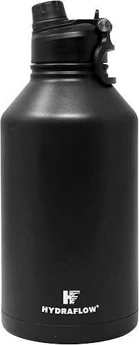 Miniatura 3 de Hydraflow Crusader - Botella de agua de triple pared aislada al vacío con doble tapa (64 onzas, negro polvo) termo de metal de acero inoxidable,