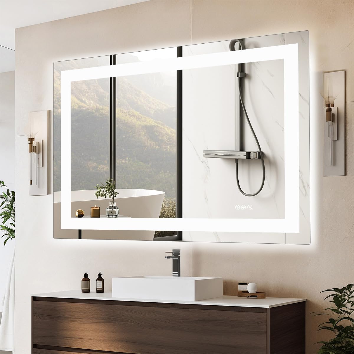 Simple Deluxe LED Bathroom Mirror 36x48 Inch Tempered Glass - Frameless LED Backlit Lighted Mirror for Bathroom Vanity with Anti-Fog, 3 Colors Dimmable, Memory Function, Wall-Mounted
