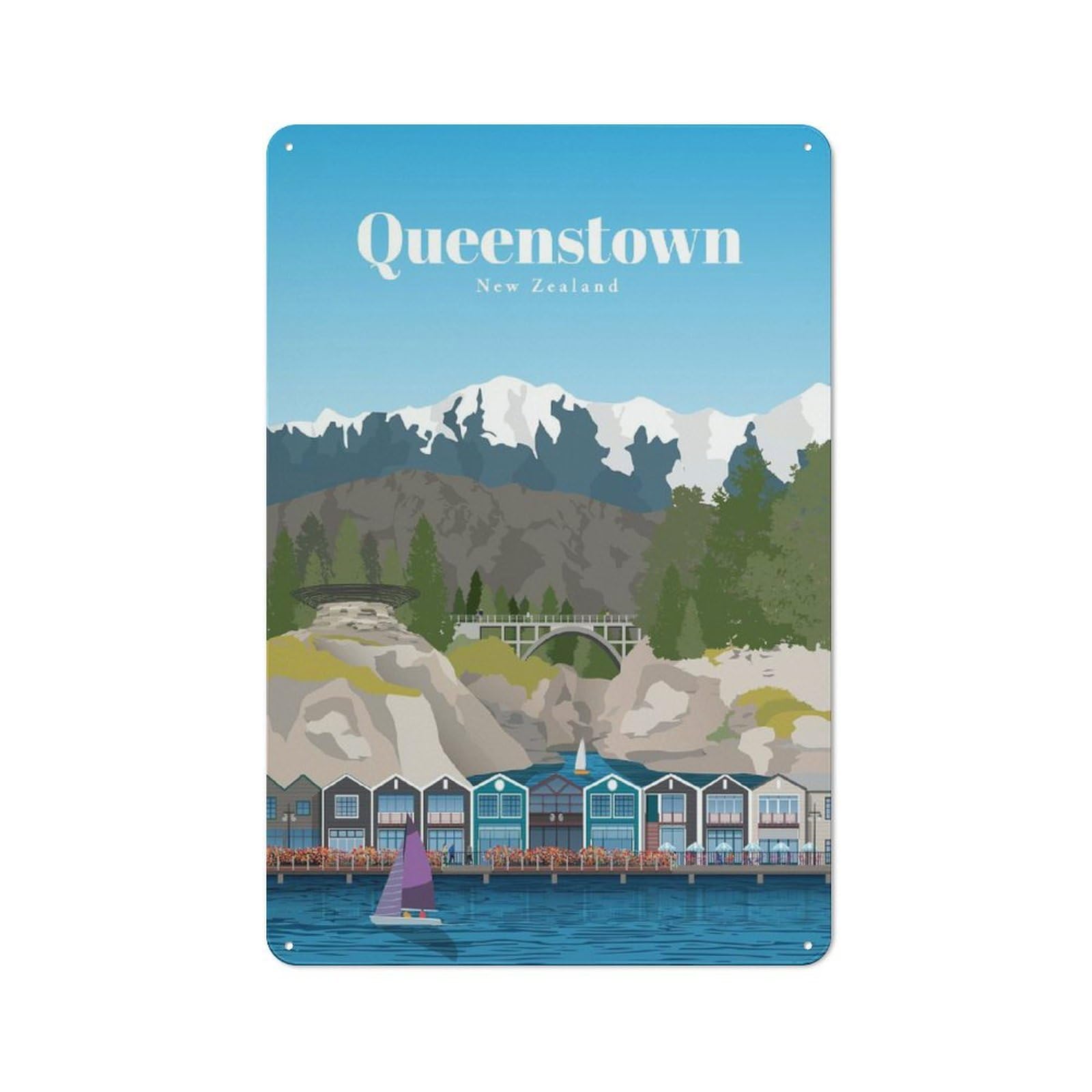 Junmoney Travel To Queenstown Vintage Metal Sign 30X20cm For Dining Room Or Kitchen, Suited To Home Decor Collectors