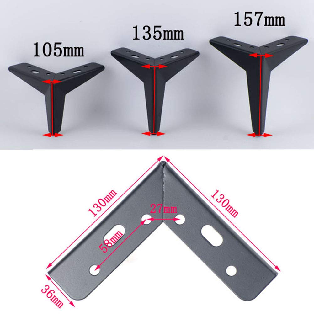 Mobili - Piedini angolari in Metallo, per Divano, tavolino, TV, Gambe di Sostegno, Argento Cromato, Nero Opaco, 10,2 cm, 12,7 cm, 15,2 cm, Nero, 105mm/4in