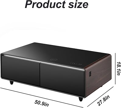 51in Smart Coffee Table with Built in Fridge, Living Room Table Bluetooth Sound and Wireless Charging, Type-C & USB Interface, Temperature Control, Modern Center Table with LED (Black/Brown)