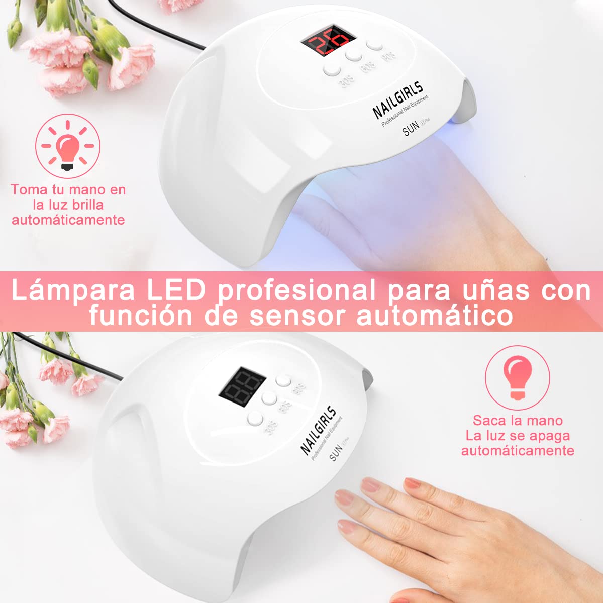 Lámpara UV Uñas Profesional,NAILGIRLS Lámpara UV LED 36W con 3 Temporizadores 18 Cuentas de Luz UV para Uñas,Secador de Uñas Profesional con Pantalla LCD,Lampara LED Manicura Pedicure Salón del Hogar — view 3