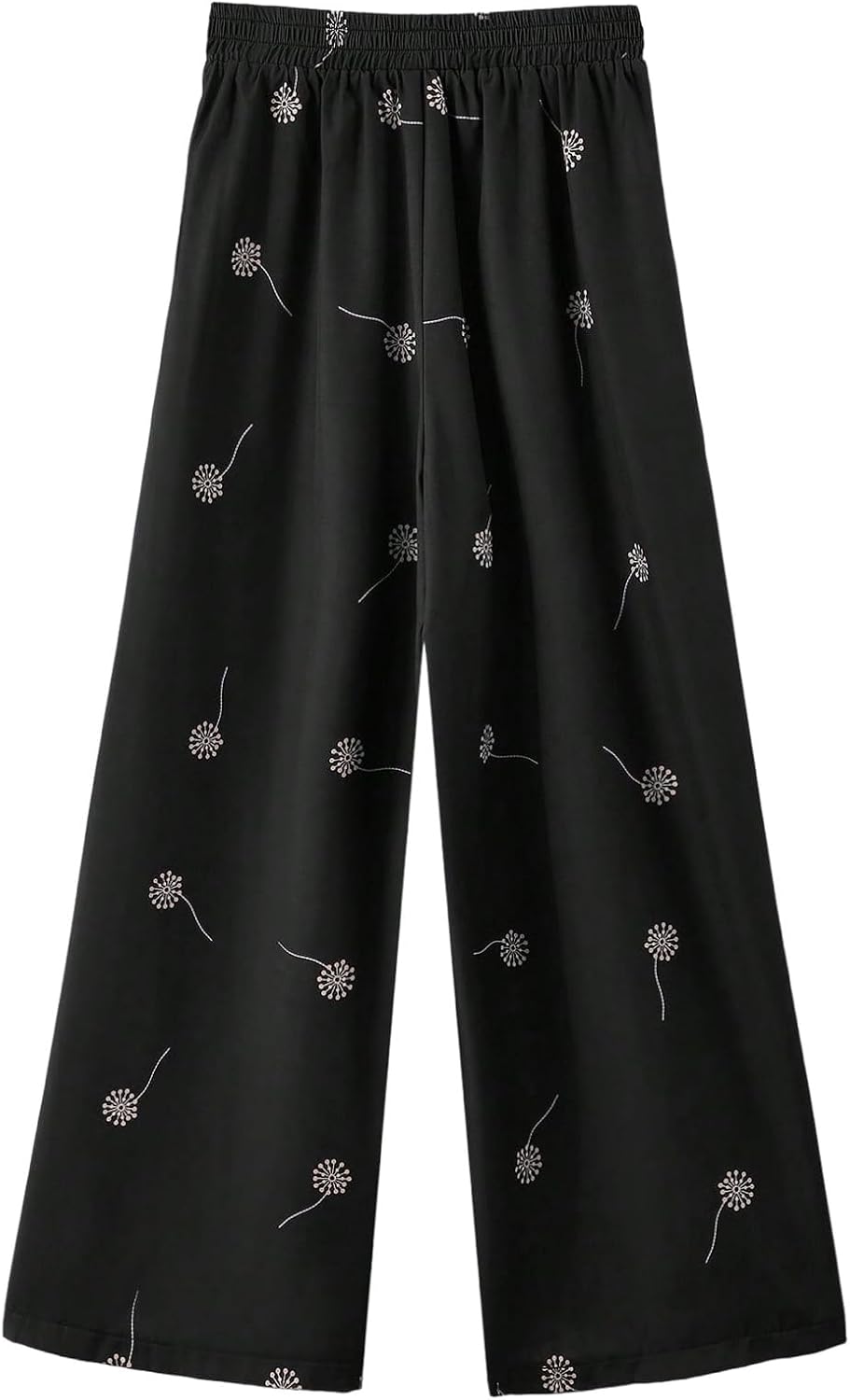 Women's Dandelion Print Linen Beach Pants Elastic Waist Baggy Wide Leg Pants Casual Summer Outfits