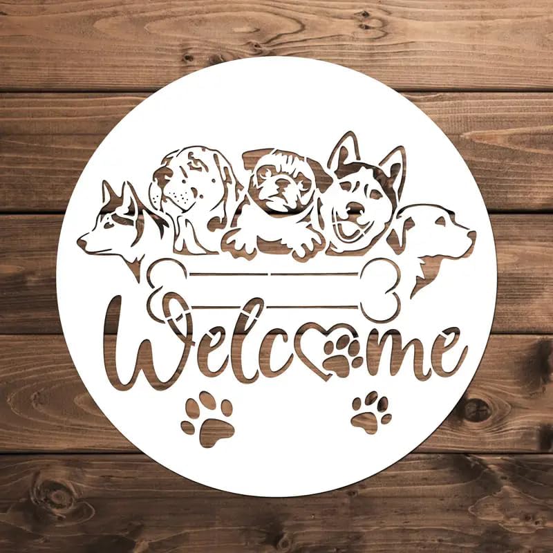 Reusable Dog-Themed Welcome Wall Stencils Template Reusable Spray PaintStencils for Craft Painting On Wood Craft Canvas Walls Wood Furniture Decorations DIY Scrapbooking