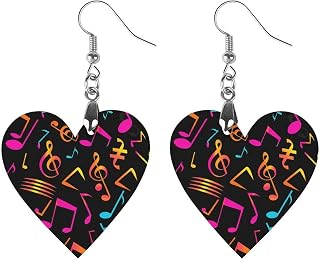 Neon Colorful Music Notes Women Dainty Drop Earring Heart Earring | Lightweight Earrings,Wooden Dangle Jewelry,Stylish Party Accessory