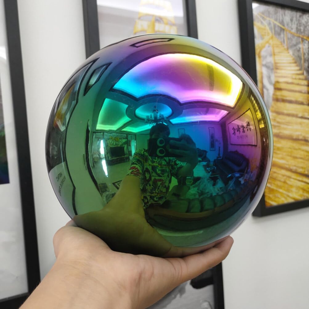 Operitacx Garden Gazing Ball Stainless Steel Mirror Ball Reflective Garden Sphere Balls Rainbow Gazing Globe 15CM for Home Garden Decor
