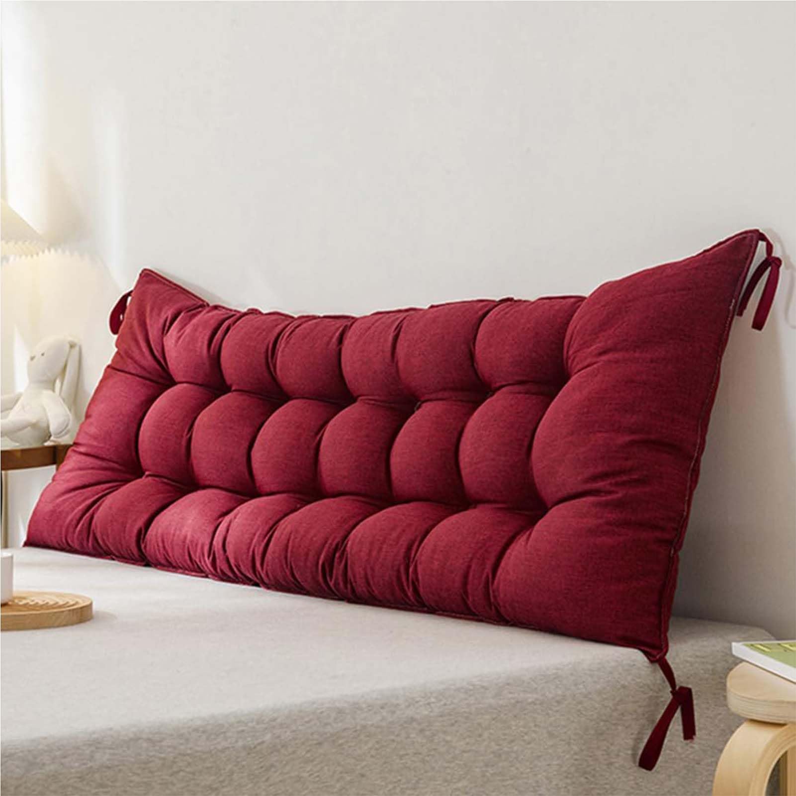 AIUTG Headboard Reading Pillow with Back Support, Bed Backrest Cushion with Fixing Ties, Long Headboard Pillow for Sofa, Bed, Bay Window and Daybed(Wine Red,90x50cm)