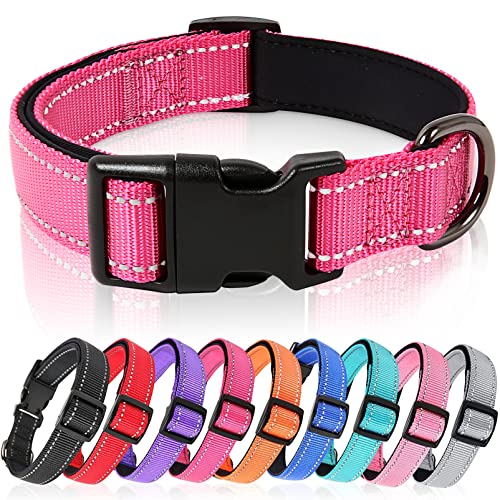 HEELE Hundehalsband, weich gepolstertes Neopren Nylon Hunde Halsband für kleine mittlere große Hunde und Welpen, verstellbare und reflektierende Halsband Hund für Training, Rosa, S