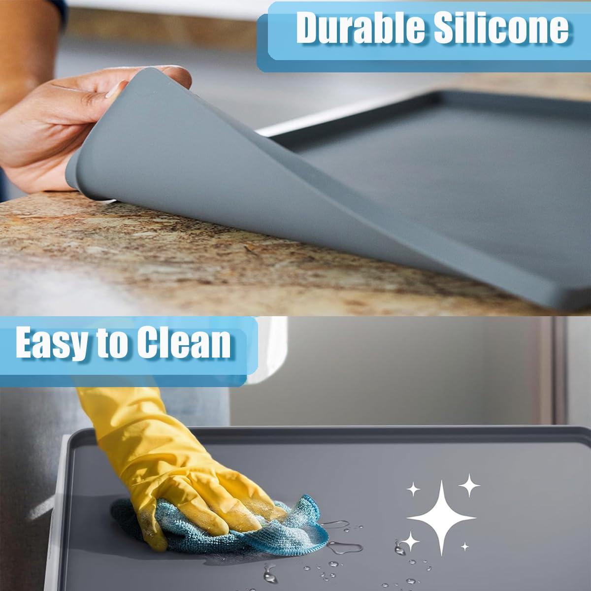 Tapis en silicone pour système de culture hydroponique, tapis de jardin pour l'intérieur, tapis de jardin hydroponique avec bord surélevé, tapis de sol facile à nettoyer et antidérapant, gris