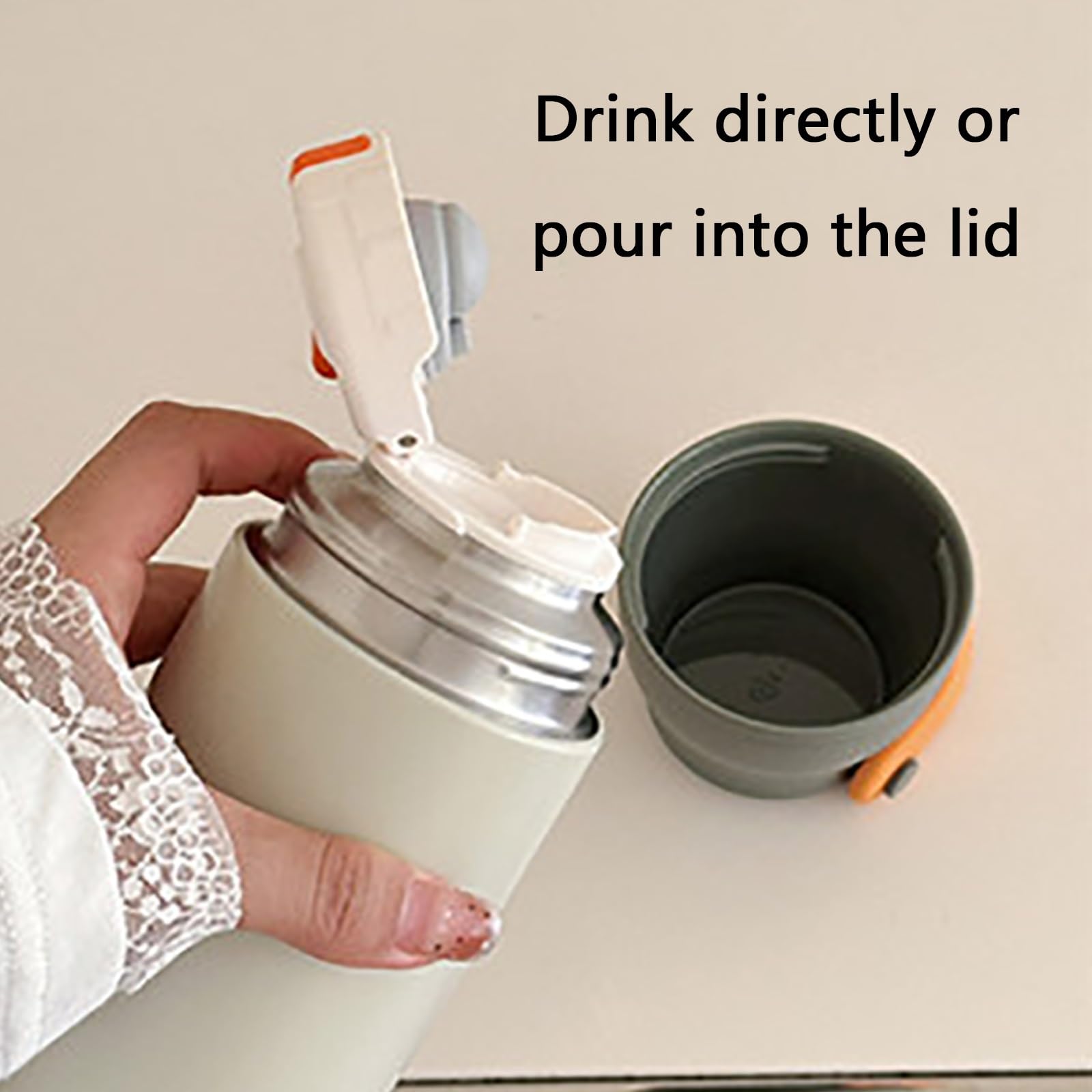 Taza Acero Inoxidable, Vaso Térmico, con Infusor de Té Integrado, Hermética y A Prueba de Fugas, Fácil de Transportar, Ideal para El Trabajo, La Escuela, El Deporte(White)