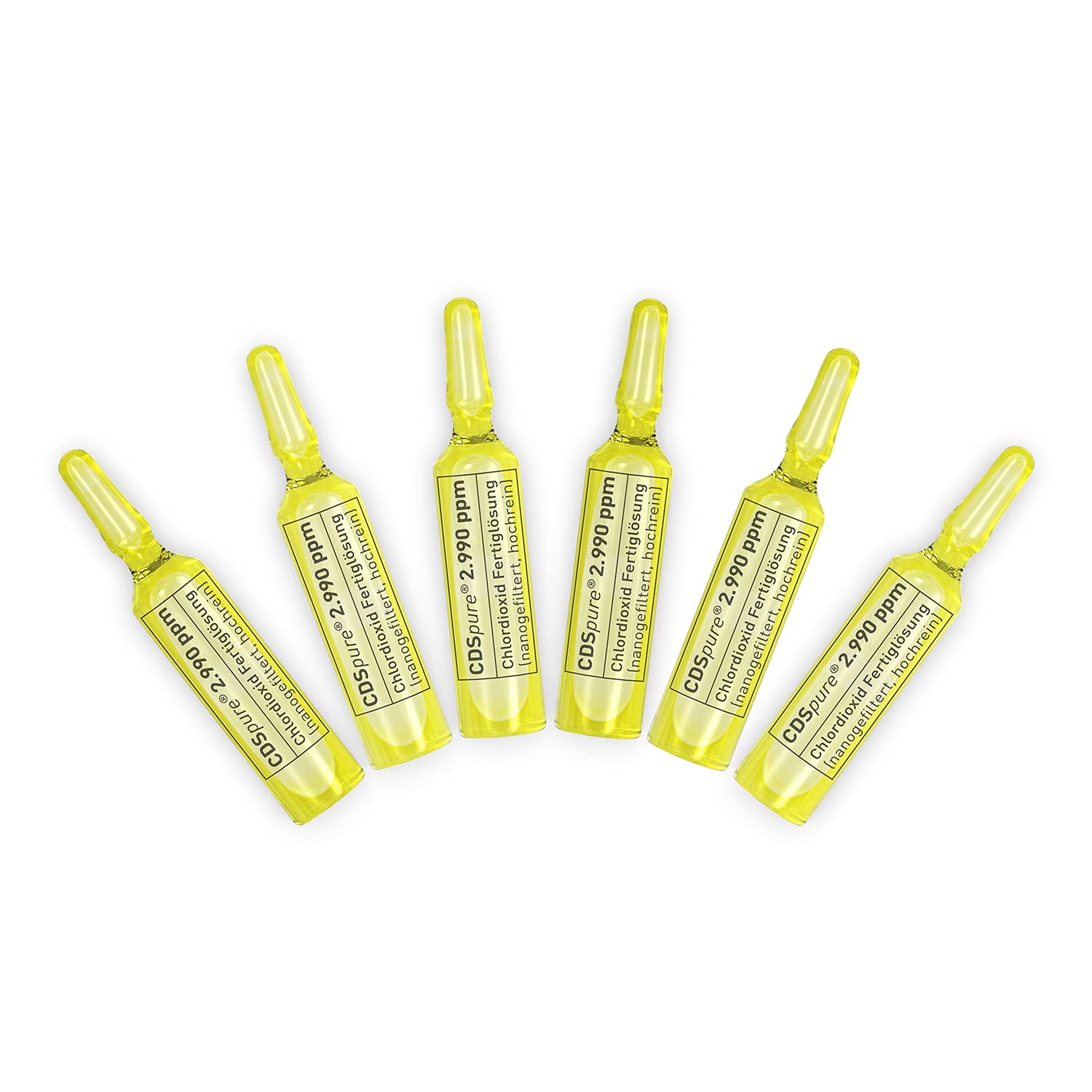 CDSpure 6x5ml I nano-gefilterte Chlordioxid-Fertiglösung (0,299%) in Klarglas Ampullen I 5 Jahre ungekühlt haltbar I 2990ppm I CDL Tropfen I Premium CDS I Das Original