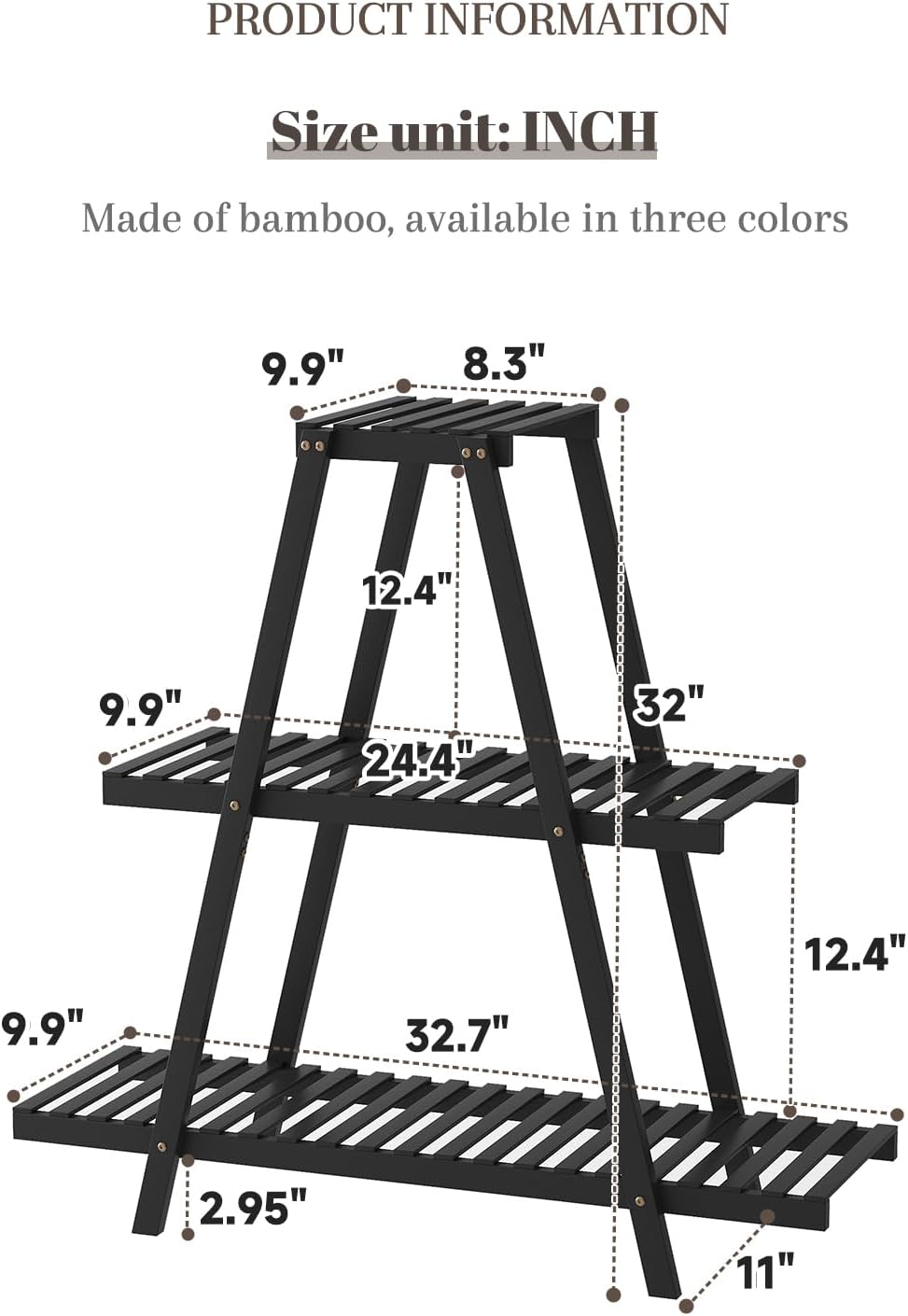STDDRE Plant Stand For Indoor Outdoor Tiered Plant Shelf 3 Tier 8 Potted Bamboo Flower Holder Ladder Rack For Multiple Triangle Table Plant Pot Stand (Black)