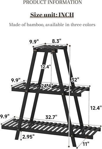 Miniatura 7 de Soporte para plantas de interior y exterior, estante escalonado de 3 niveles y 8 macetas de bambú para flores, estante de escalera para mesa