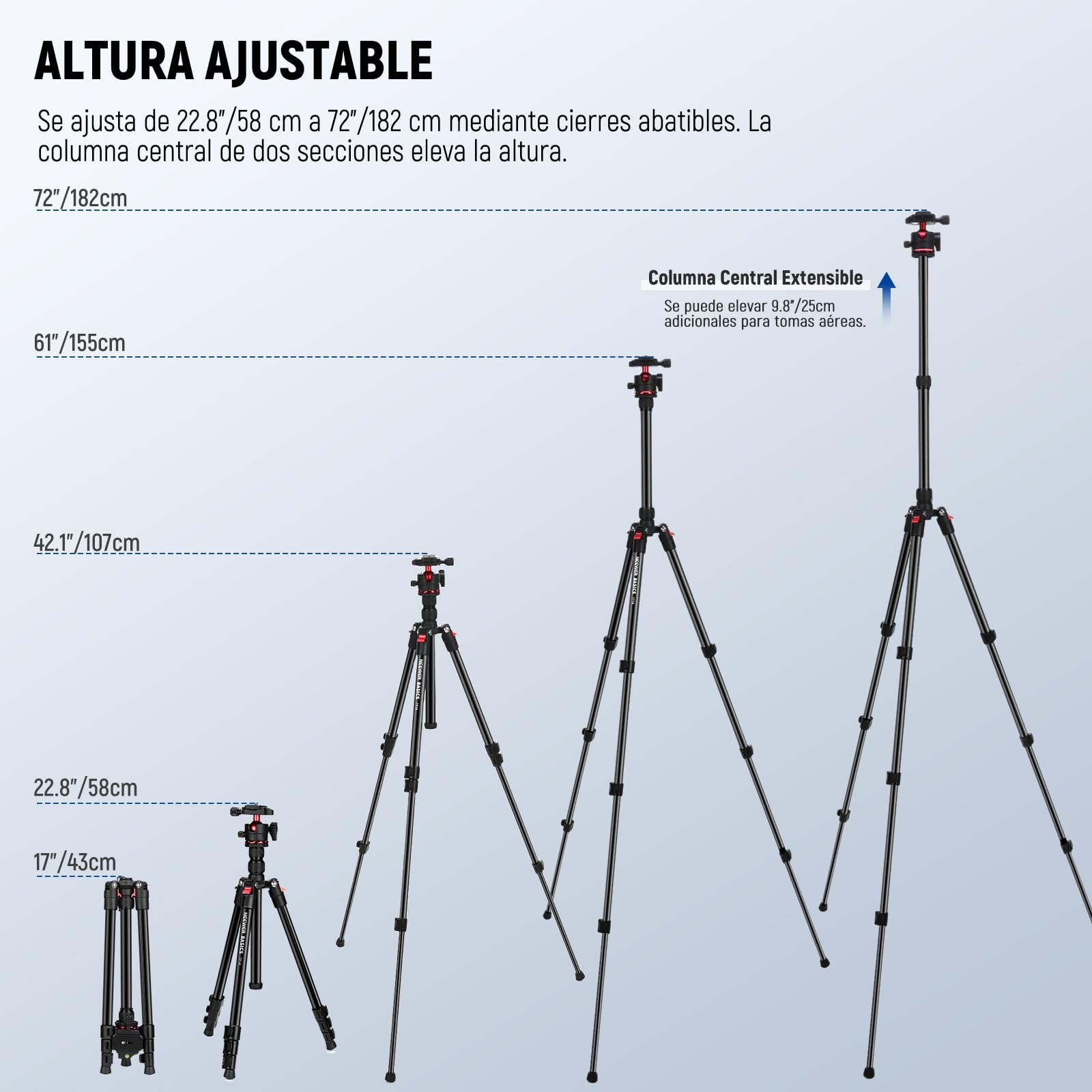 NEEWER Basics Trípode Viaje Travel Tripod para Cámara, 72" 183cm Compacto Ligero Portátil DSLR Soporte Rótula, Arca QR Placa, Soporte Móvil Compatible con iPhone Grabación Vídeo, Carga Máx 6kg, TP14