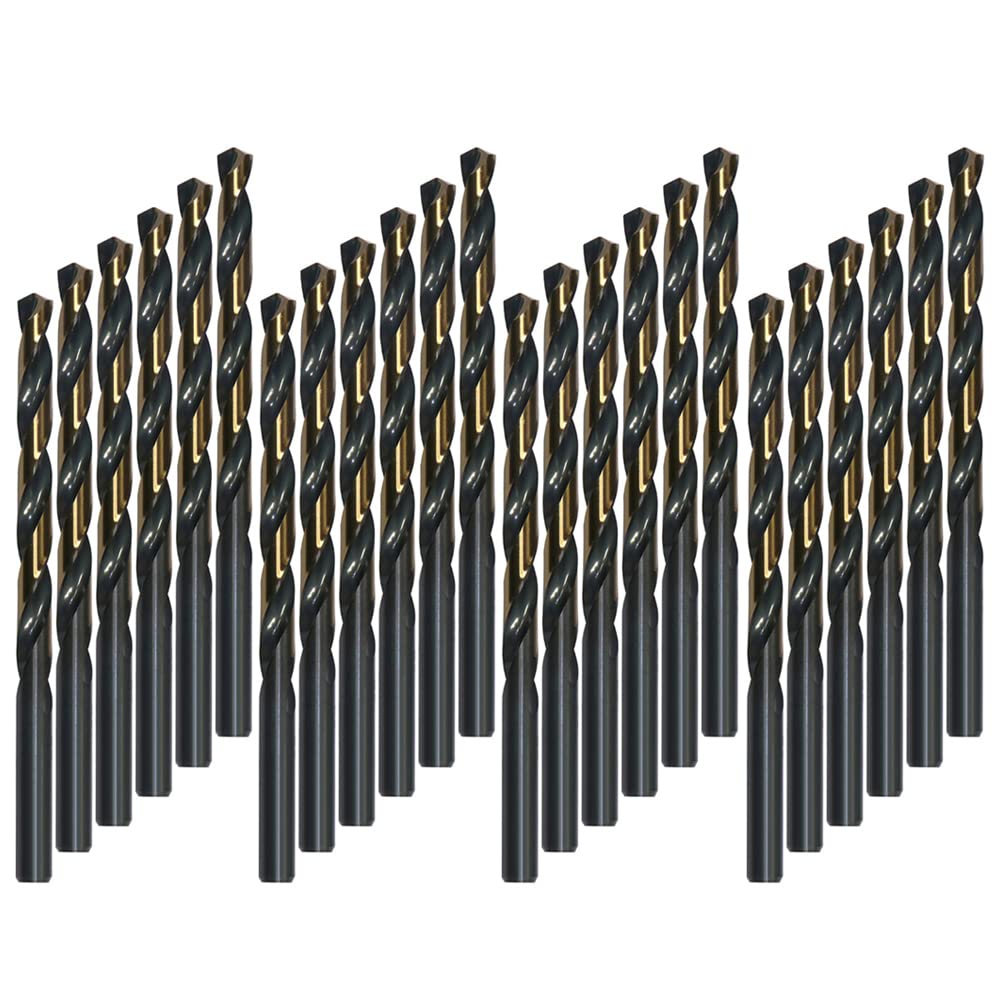 VALYRIANTOOL HSS Twist Drill Bits | 24 Pcs Black and Gold Coated Drill Bits Set | 9/64 Inch Jobber Drill Bits for Drilling on Mild Steel, Copper, Aluminum, Zinc Alloy