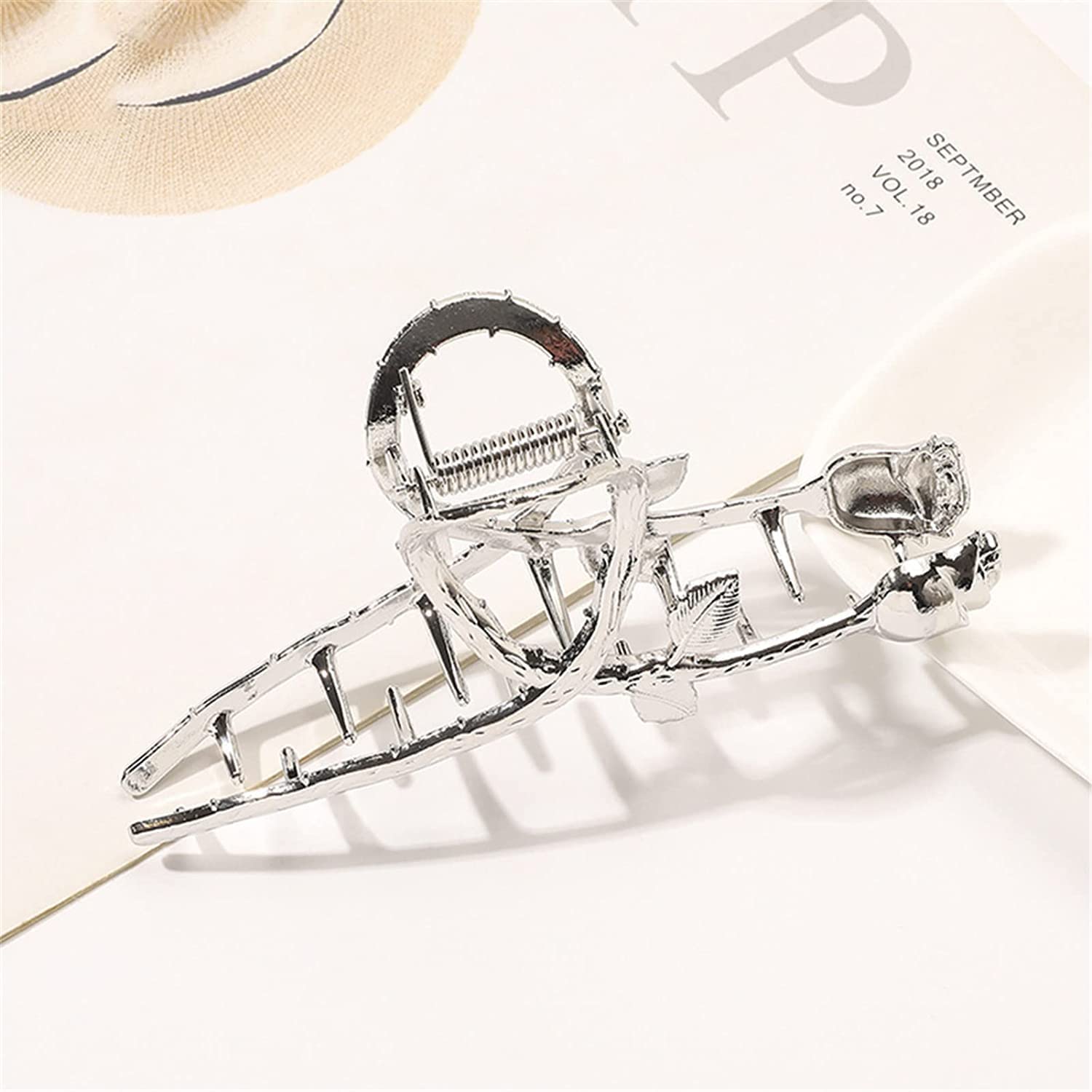 Spinki do włosów, duży klips do pazurówKlipy do pazurówKlipy do pazurów,Klipy do włosów,Klip Barrettes,Metalowy klips do włosów dla kobiet Rose Flower Shark Hair Claws Spinka do włosów Akcesoria do sp