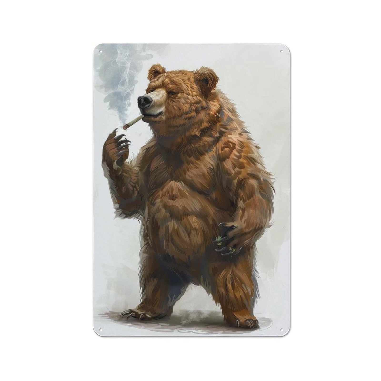 Tin Wall Plaque 30x20cm with Bear Smoking for Workshop Wall, Suited to Makers And DIY Enthusiasts