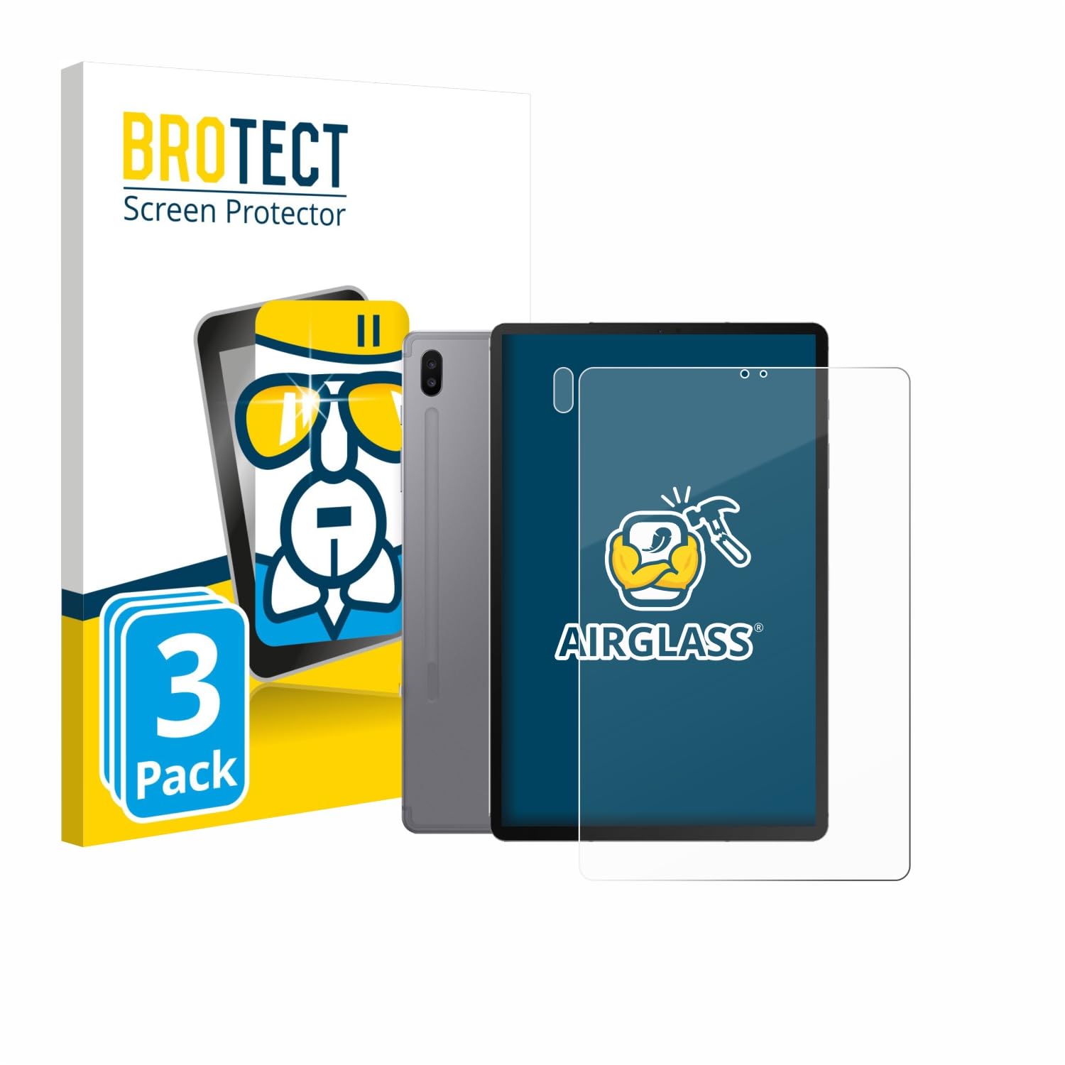 BROTECT 3 Stück Schutzglas für Samsung Galaxy Tab S6 2020 | (Display+Kamera) Transparenter Displayschutz Made in Germany, Schutzfolie Panzer Folie Glas 9H Einfache Montage Clear
