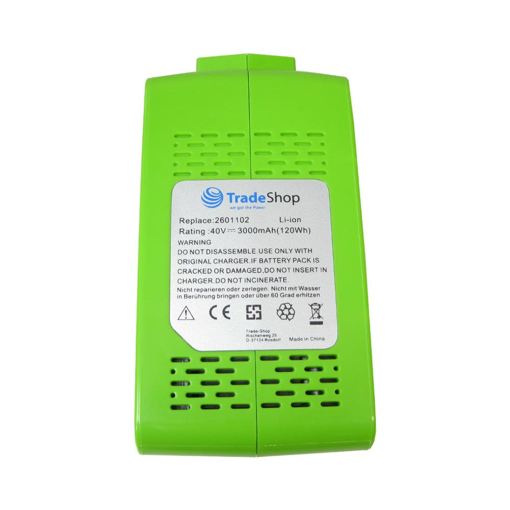 Trade-Shop Juego 2 en 1: batería de ion de litio de 40 V / 3000 mAh + cargador para cortacésped Cramer 40LM41, desbrozadora 40T05 40T07, podadora de 40 CV