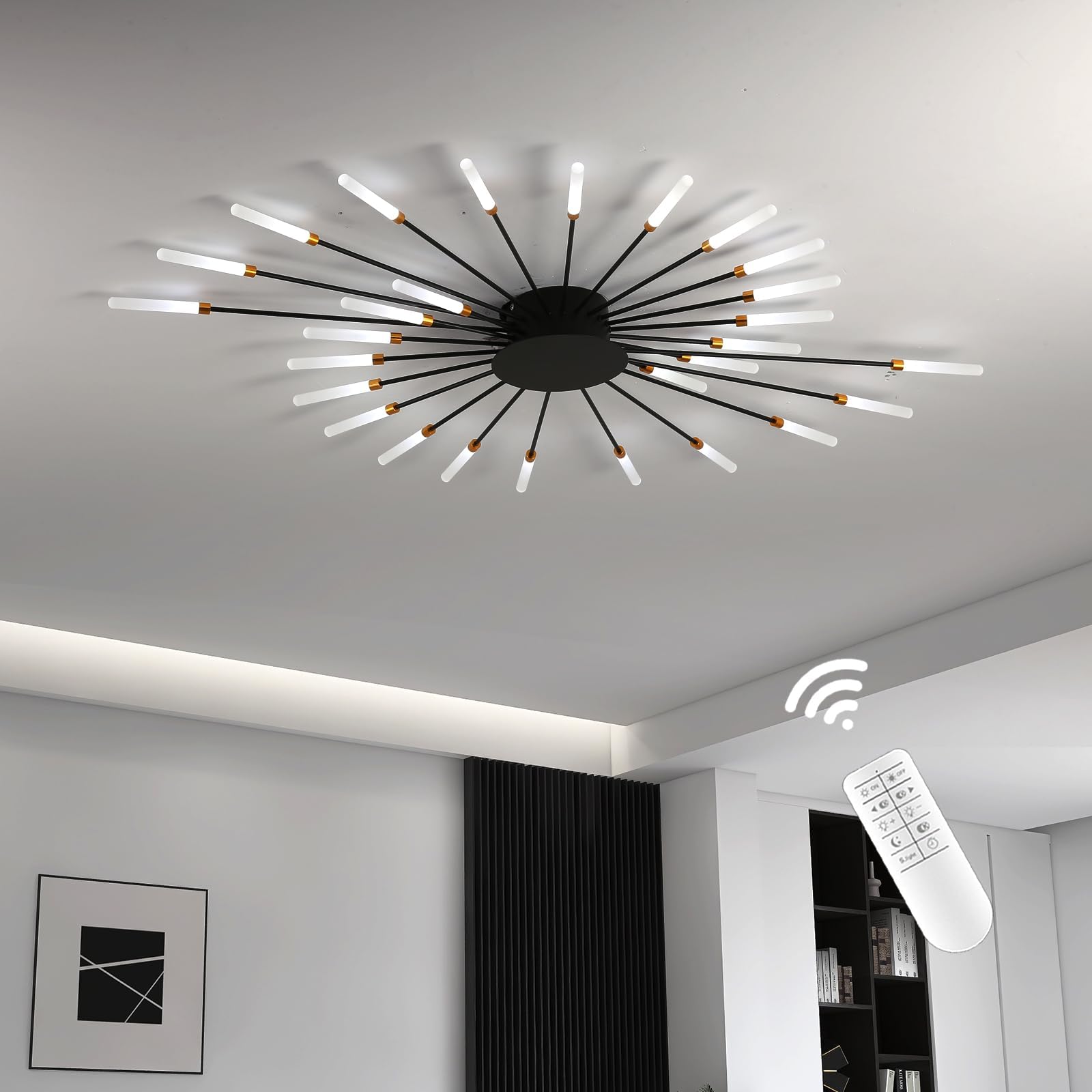 Plafonnier Led Moderne,28 TêTes À Intensité Variable,Plafonnier Semi-Encastré,Lustres Noirs Pour Chambre À Coucher,Salon,Cuisine,Salle À Manger, Restaurant,Bureau,3000-6000K Avec Télécommande