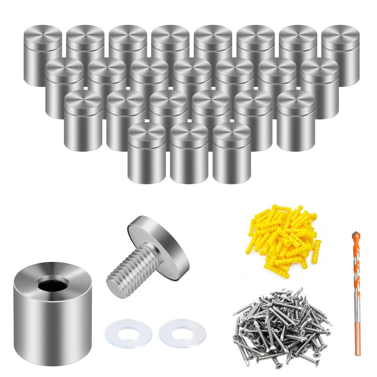 Lyrlidr 24 Pcs 1" X 1" Standoff Screws for Acrylic,Stainless Steel Standoff Screws,Wall Sign Standoff Mounting Hardware Advertising Glass Standoff