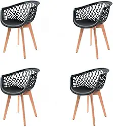 Kit 4 Cadeiras Para Mesa De Jantar Cozinha Web Wood Pés Base Em Madeira Maciça (Preto)