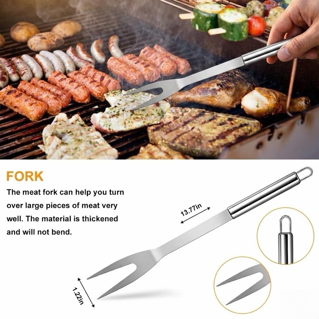 Set Accessori Barbecue 26 Pezzi, Kit Utensili Griglia in Acciaio Inox Robusto con Termometro, Seringa e Grembiule, Regalo Barbecue Perfetto per Uomo e Papà, Ideale per Grigliata all'aperto
